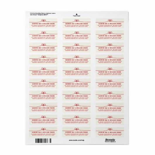 Red Knot Union Double Happiness Chinese Wedding Etiket (Full Sheet)