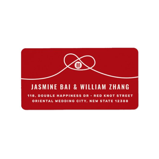 Red Knot Union Double Happiness Chinese Wedding Etiket (Voorkant)