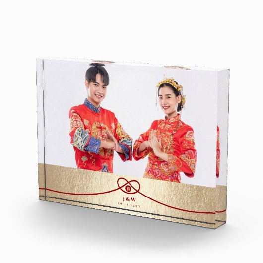 Red Knot Union Double Happiness Chinese Wedding Fotoblokken (Rechts)