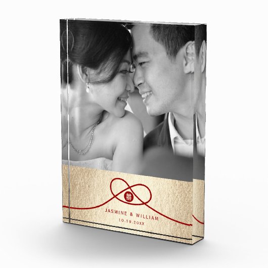 Red Knot Union Double Happiness Chinese Wedding Fotoblokken (Rechts)