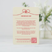 Red Knot Union Double Happiness Chinese Wedding Informatiekaartje (Staand voorkant)