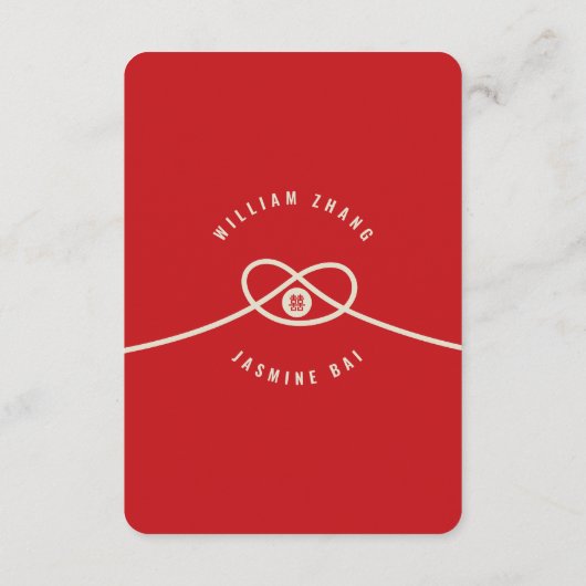 Red Knot Union Double Happiness Chinese Wedding Informatiekaartje (Achterkant)