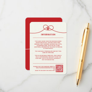 Red Knot Union Double Happiness Chinese Wedding Informatiekaartje