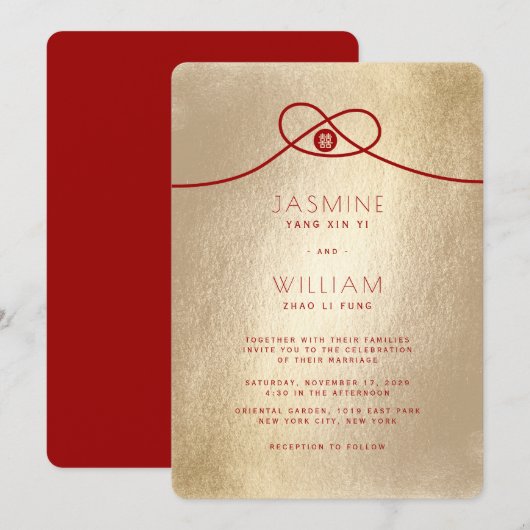 Red Knot Union Double Happiness Chinese Wedding Kaart (Voorkant / Achterkant)