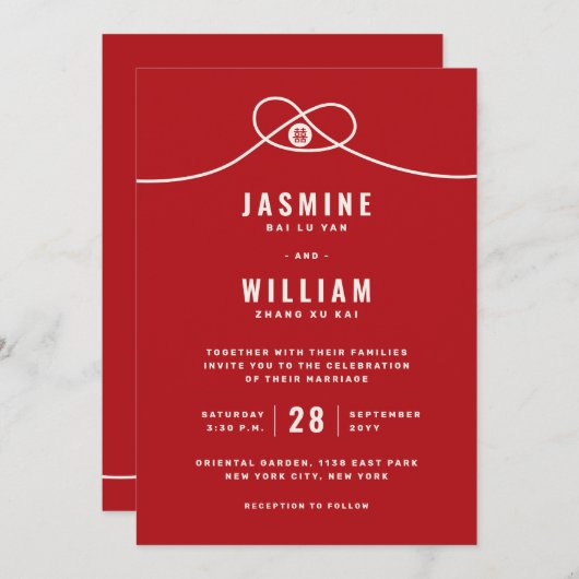 Red Knot Union Double Happiness Chinese Wedding Kaart (Voorkant / Achterkant)