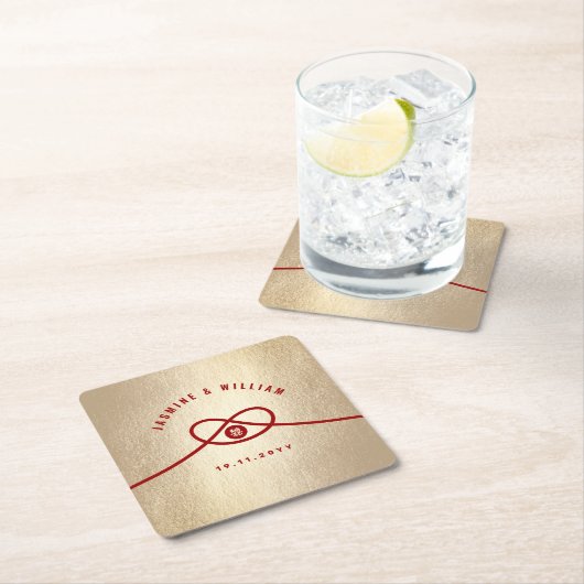 Red Knot Union Double Happiness Chinese Wedding Kartonnen Onderzetters (Insitu)