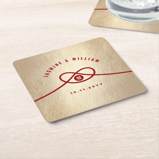 Red Knot Union Double Happiness Chinese Wedding Kartonnen Onderzetters (Schuin)