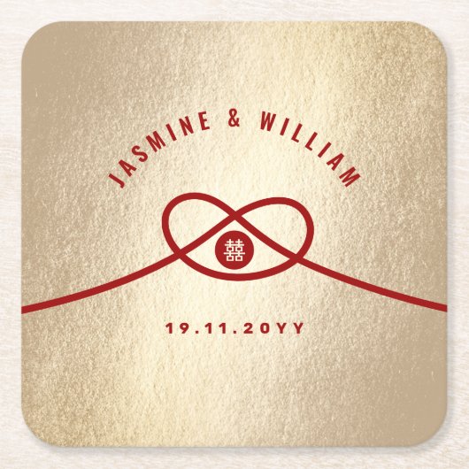 Red Knot Union Double Happiness Chinese Wedding Kartonnen Onderzetters (Voorkant)