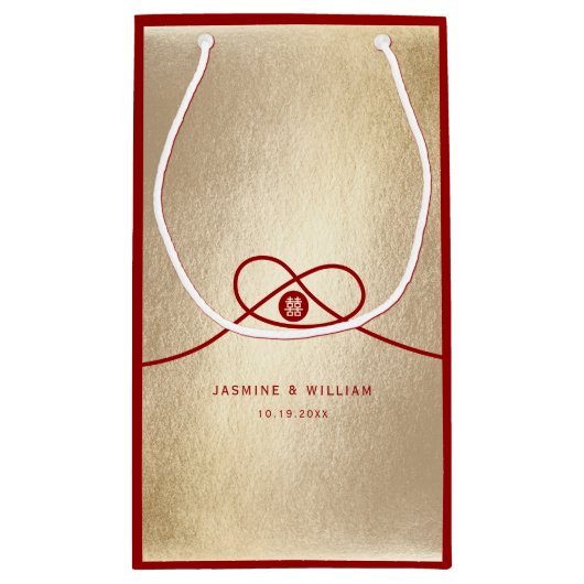 Red Knot Union Double Happiness Chinese Wedding Klein Cadeauzakje (Achterkant)