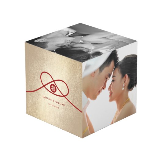 Red Knot Union Double Happiness Chinese Wedding Kubus (Achter hoekig)