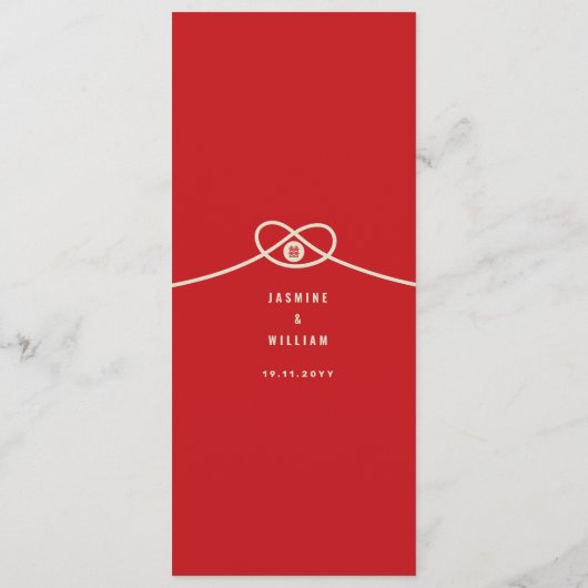 Red Knot Union Double Happiness Chinese Wedding Menu (Achterkant)