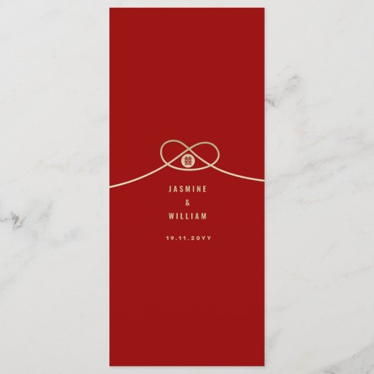 Red Knot Union Double Happiness Chinese Wedding Menu (Achterkant)