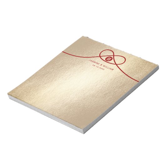 Red Knot Union Double Happiness Chinese Wedding Notitieblok (Linkerzijde)