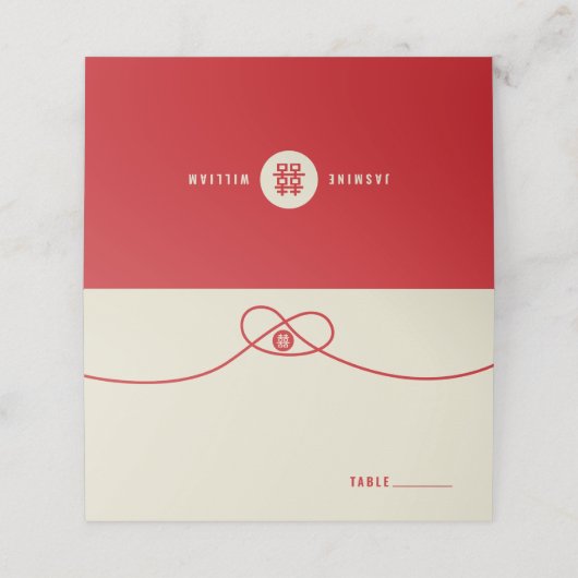 Red Knot Union Double Happiness Chinese Wedding Plaatskaartje (Buitenkant ongevouwen)