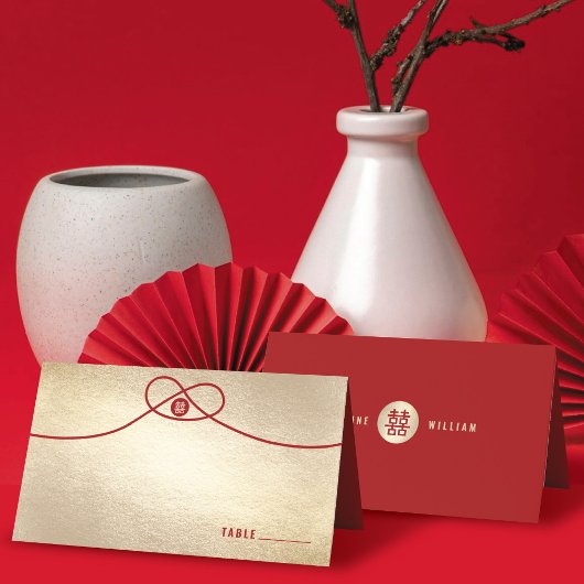 Red Knot Union Double Happiness Chinese Wedding Plaatskaartje