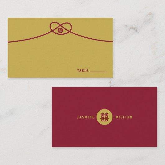 Red Knot Union Double Happiness Chinese Wedding Plaatskaartje (Voorkant / Achterkant)