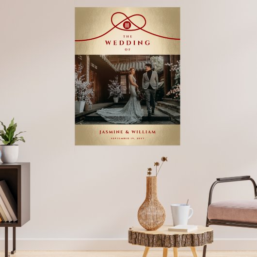 Red Knot Union Double Happiness Chinese Wedding Poster (Woonkamer 3)