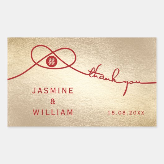Red Knot Union Double Happiness Chinese Wedding Rechthoekige Sticker (Voorkant)