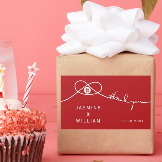 Red Knot Union Double Happiness Chinese Wedding Rechthoekige Sticker (Feest)