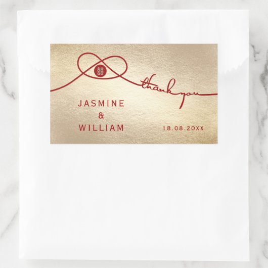 Red Knot Union Double Happiness Chinese Wedding Rechthoekige Sticker (Tas)