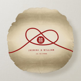 Red Knot Union Double Happiness Chinese Wedding Rond Kussen