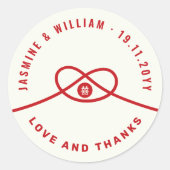 Red Knot Union Double Happiness Chinese Wedding Ronde Sticker (Voorkant)