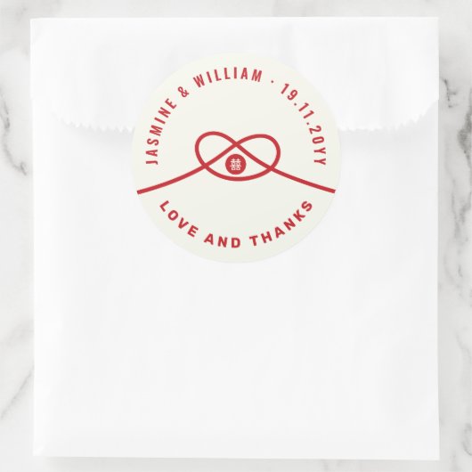 Red Knot Union Double Happiness Chinese Wedding Ronde Sticker (Tas)