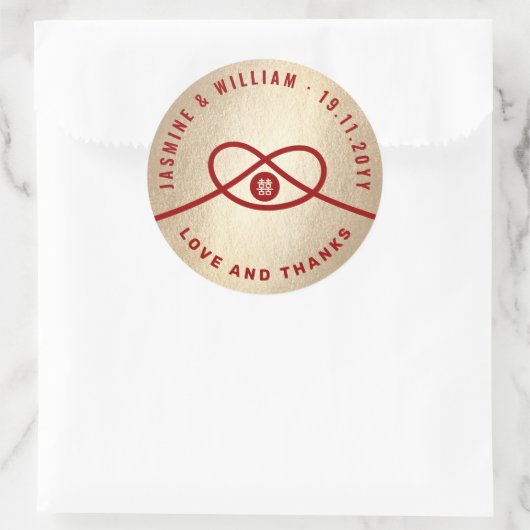 Red Knot Union Double Happiness Chinese Wedding Ronde Sticker (Tas)