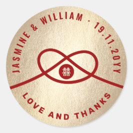 Red Knot Union Double Happiness Chinese Wedding Ronde Sticker