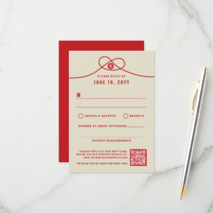 Red Knot Union Double Happiness Chinese Wedding RSVP Kaartje