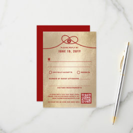 Red Knot Union Double Happiness Chinese Wedding RSVP Kaartje