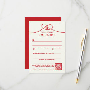 Red Knot Union Double Happiness Chinese Wedding RSVP Kaartje