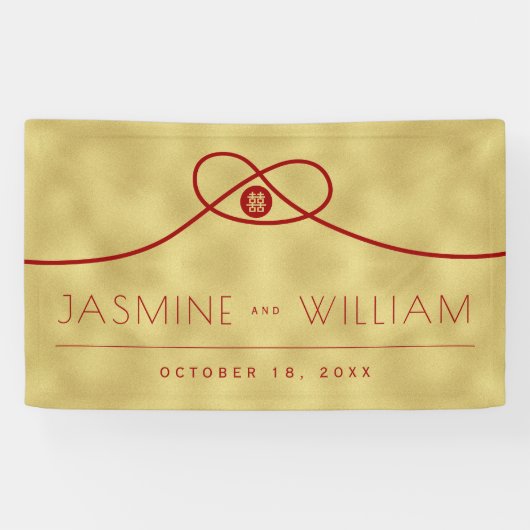 Red Knot Union Double Happiness Chinese Wedding Spandoek (Horizontaal)