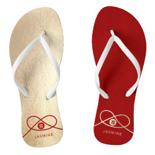 Red Knot Union Double Happiness Chinese Wedding Teenslippers