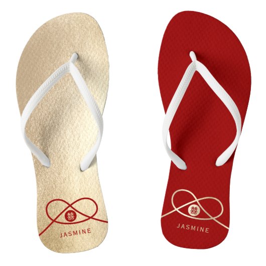Red Knot Union Double Happiness Chinese Wedding Teenslippers (Voetbed)