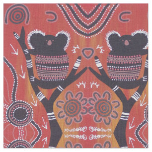 Red Koala Aboriginal Art Fabric Stof