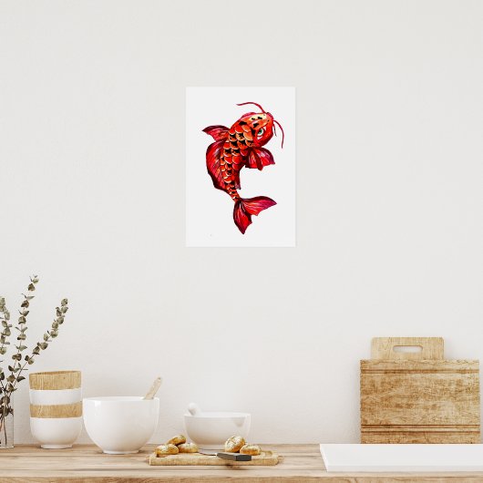 Red Koi Carp Fish Poster (Keuken)