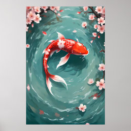 Red Koi Fish  geïnspireerde Japanse kunst Poster