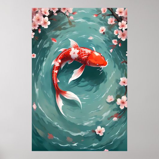 Red Koi Fish  geïnspireerde Japanse kunst Poster (Voorkant)