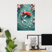 Red Koi Fish  geïnspireerde Japanse kunst Poster (Thuiskantoor)