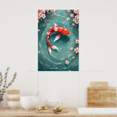 Red Koi Fish  geïnspireerde Japanse kunst Poster (Keuken)