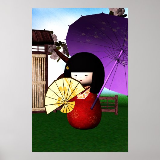 Red Kokeshi Doll Art Poster (Voorkant)