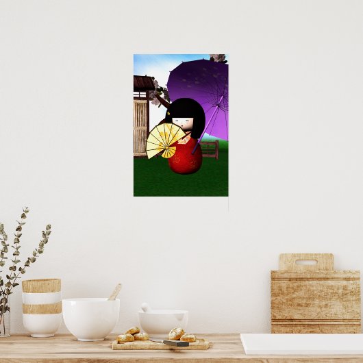 Red Kokeshi Doll Art Poster (Keuken)