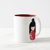 RED Kokeshi Doll - Cute Japanese Geisha Girl Tweekleurige Koffiemok (Voorkant rechts)
