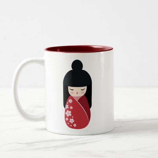 RED Kokeshi Doll - Cute Japanese Geisha Girl Tweekleurige Koffiemok (Links)