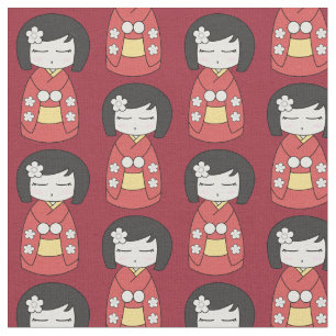 Red Kokeshi Doll Stof