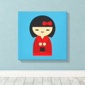 Red Kokeshi Japanse poppen Canvas Afdruk (Insitu (Houten vloer))
