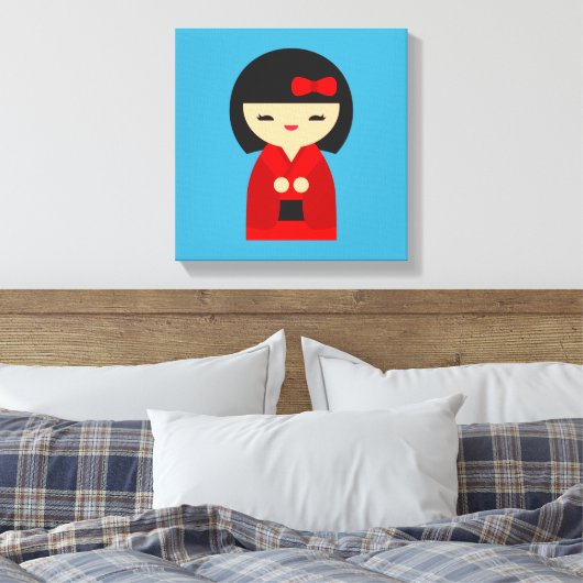 Red Kokeshi Japanse poppen Canvas Afdruk (Insitu (Slaapkamer))