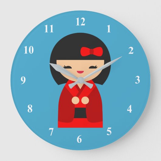 Red Kokeshi Japanse poppen Grote Klok (Voorkant)