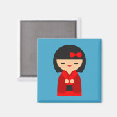 Red Kokeshi Japanse poppen Magneet (Voorkant / Achterkant)